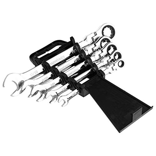 Amazon Basics 72-Tooth Ratcheting Combination Wrench Set, Chrome Vanadium Steel Flexible Head, 5-Piece SAE Sizes 5/16", 3/8", 1/2", 9/16", 11/16", Chrome Finish - style: SAE