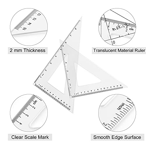 Coopay 12 Inch Math Geometry Tool Plastic Ruler Square Set Includes Straight Ruler, Triangles, Protractor, Compass, Pencil Lead, Pencil Sharpener for Student School Home Office Supplies - size: Math Geometry Tool