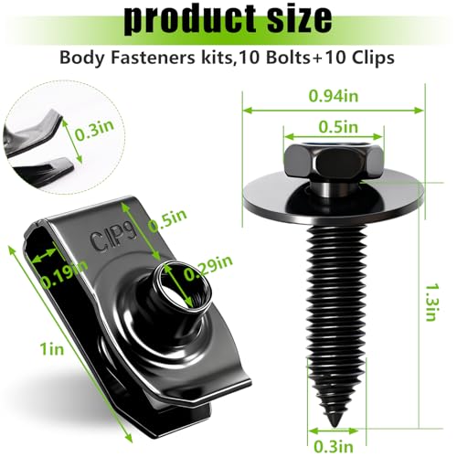 mxuteuk M8-1.25 U-Nut Clips & Hex Head Automotive Body Fender Bolts Kit,for Most Cars Fender,Engine Undertray Cover, Engine Cover & Bumper Fender Liner - color: Black-M8-1.25