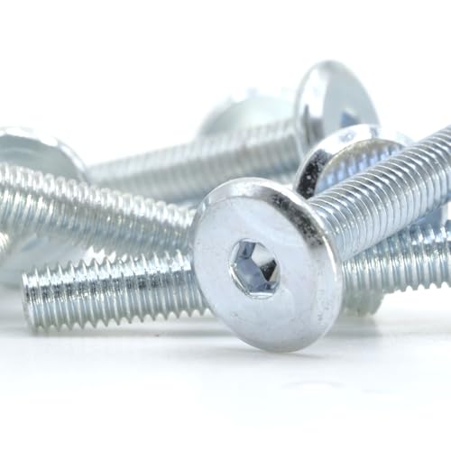 ReplacementScrews M6 x 50 Joint Connector Bolts (50mm Length, 1mm Pitch) | Fine Threaded M6, JCB Furniture Assembly Screws, Flat Head, Blunt Tip, 4mm Hex (Allen) Drive, Zinc Plated Steel, Pack of 5