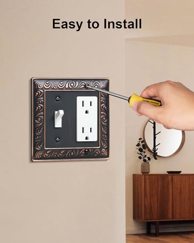 2-Pack Paisley Pattern Combo Toggle/Decorator Light Switch Cover Plate | Decorative Wall Outlet Cover Plate, Electrical Outlet Covers, Metal Wall Switch Plates and Outlet Covers, Aged Bronze - color: Aged Bronze, size: 1 Toggle/1 Decorator 2PK