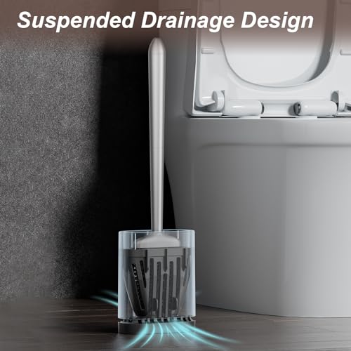 Sellemer Silicone Toilet Brush, Ventilation Slots Base Holder 1 Pack Silver - color: Silver-1pcs