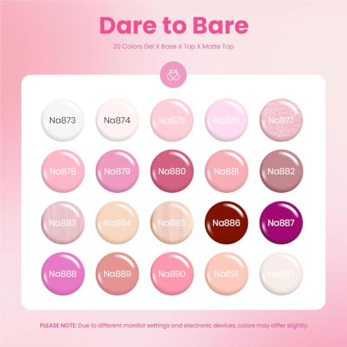 Beetles Pink Gel Polish Set, 20 Colors Dare to Bare Gel Nail Polish | Hot Nude White Glitter Shade,Soak off Uv Led Manicure Kit, with 3Pcs Base&Top Coat for DIY Gift Women - color: Dare to Bare