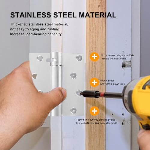 3" Spring Door Hinges Stainless Steel Self-Closing Heavy Duty Hardware 2Pcs | 3.5 Inch Spring Loaded Hinges with 5/8'' Radius Corners can Automatically Turn Off and Adjust Tension