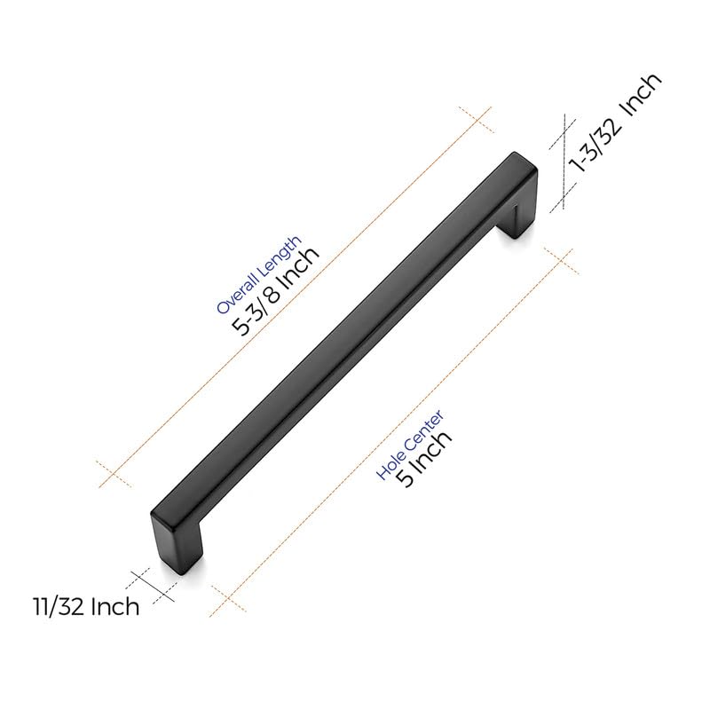 Ravinte Matte Black Cabinet Handles Solid Cabinet Pulls, 5 Inch CC, 5 Pack | Zinc Alloy, Slim Square Bar Grip, Smooth Drawer Pull Feel, Kitchen Cabinet Update, For Cupboards, Dressers, Drawers, Hardware - color: Black, size: Flat Black 5" Hole Center