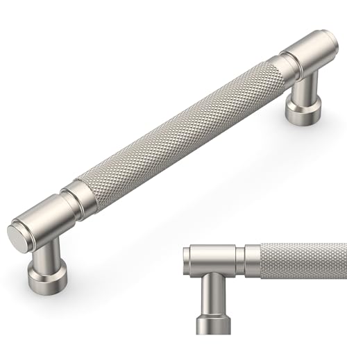 Amerdeco 10 Pack Brushed Satin Nickel knurled Cabinet Pulls 5" | Drawer Pulls Cabinet Hardware Kitchen Cabinet Handles for Bathroom ZH0072 - color: Brushed Satin Nickel, size: 5" hole center