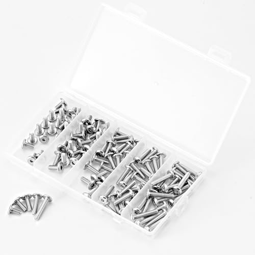 M4 x 8mm 10mm 12mm 16mm 20mm Flat Round Head Hex Socket Cap Screws Bolts, Furniture Screws, 304 Stainless Steel, Allen Hex Drive, Bright Finish, Metric Fully Threaded, Assortment Kit 100PCS - size: M4 x 8/10/12/16/20mm (100PCS)