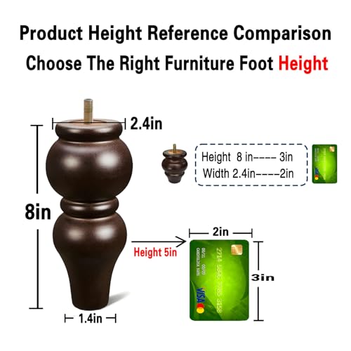 SHANJUE 8 Inch Sofa Legs Wood Round Furniture Feet for Couch Dresser, 4PC - size: 8 inch