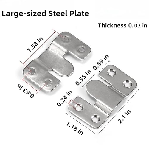 4 Pairs Large Silver Stainless Steel Interlocking Flush Mount French Cleat Hangers – Hidden Hardware for Frames, Furniture, Beds, Mirrors, Photos, Paintings, etc.