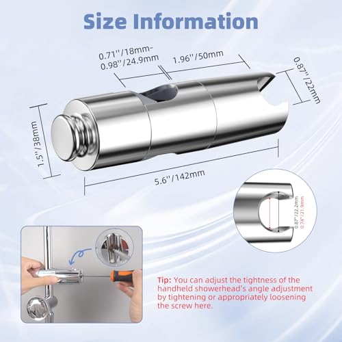 Hibbent Adjustable Shower Head Holder for Slide Bar, Universal 18.5-25mm Handheld Showerhead Bracket, Sprayer Holder with Hanging Design, Bathroom Shower Replacement, No Drill Installation, Chrome - style: Chrome