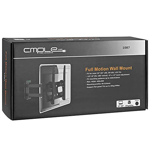 Cmple - Heavy Duty Full Motion Curved TV Wall Mount TV Bracket for 32-55 inch TV up to 99lbs, Adjustable Strong Full Motion TV Mount with Swivel Tilting Articulating Single Arm, VESA Max 400x400mm - size: 32 - 55 inch Stud/Concrete