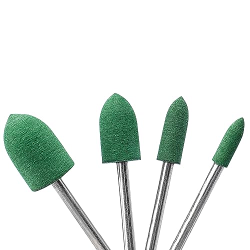 39 Pcs Rubber Polishing Drill Bits,Green Buffer Abrasive Bits Metal Polish Tips Rotary Tool Accessories Bullet Cylinder T Shape Rubber Wheel Bit 3 mm Mandrel