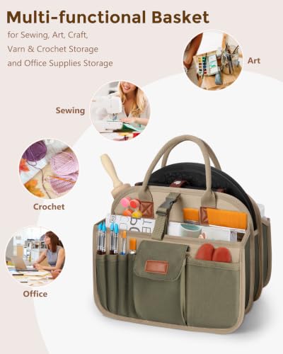 Pottery Tool Organizer Bag, Art Supply Studio Bag, Clay Tool Storage Caddy - color: Khaki+Green