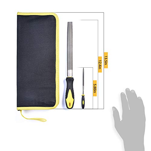 Metal File Set, Large Flat File/Half-Round File/Triangle File/Round File | With 12 pcs Needle Files, Storage Bag and Steel Brush, Ergonomic Handles, For Woodwork, Metal, Leather and Plastic - color: Black-17pcs