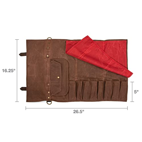 Dickies Chef Knife Roll Bag Portable Organizer and Cutlery Storage Roll, Waxed Canvas and Leather, Medium - size: Medium