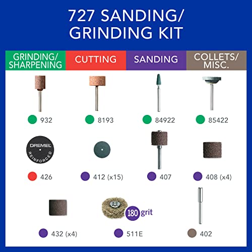 Dremel 727-01 Sanding & Grinding Rotary Tool Accessory Kit with Case, 31-Piece – Includes Grinding Stones, Sanding Bands, Cut-Off Wheel and Mandrel - style: New Model
