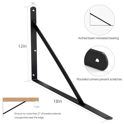 2 Pack L18 x H 12" Black Heavy Duty Shelf Brackets with Screws Metal Shelf Brackets Shelf Support Angle Brackets for Shelves L Brackets Heavy Duty Floating Shelf - size: 18''x12'', style: 2 Pack-Black