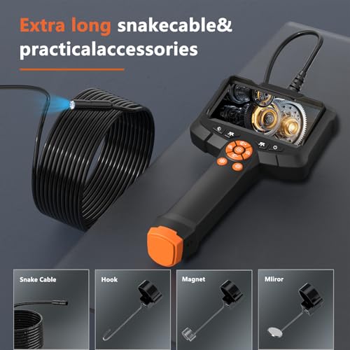 Daxiongmao Borescope 1080P Industrial Endoscope Inspection Camera | Mechanical Tool for Automotive, HVAC, Plumbing, 4.3" IPS Screen, IP67 Waterproof & 16.5ft Semi-Rigid Flexible Snake Probe - size: 16.5 FT