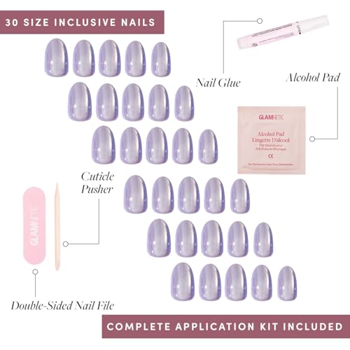 Glamnetic Press On Nails - Short Oval, Velvet Fake Nails 30 Pc Full Kit - color: 2I - Mermaid's Tail