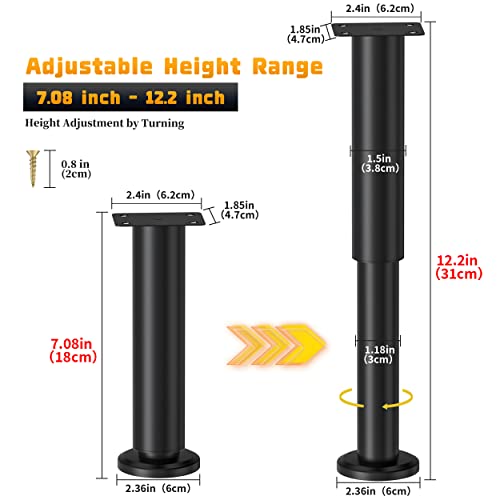Wlrrcwdttc 2 Pcs Adjustable Height Bed Support Legs for Bed Frame/Bed Center Slat, Metal Adjustable Furniture Legs 7.08-12.2 inch for Bed/Sofa/Cabinet/Couch/Dresser/Table, Heavy Bed Replacement Legs - size: 7.08-12.2 inch (2pcs)