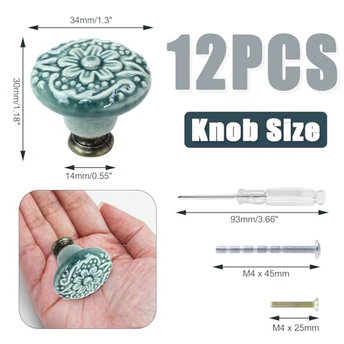 Biaungdo 12 Pcs Green Ceramic Kitchen Cabinet Knobs - color: Green