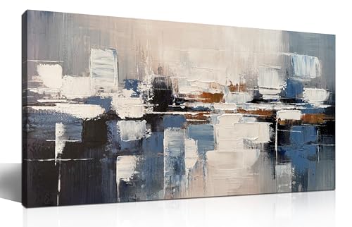 AUUZAIUA Abstract Canvas Wall Art Blue and White Oil Painting 20x40 Inch - size: 20"L x 40"W