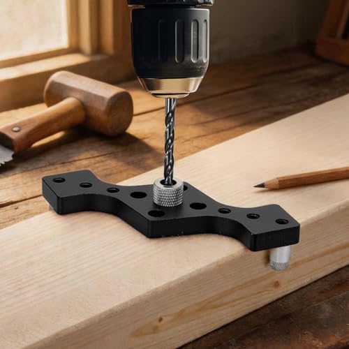 HARFINGTON Floating Shelf Bracket Dowel Jig Kit, Aluminum Alloy Self Centering Straight Punching Hole Drill Guide, DIY Woodworking Tool Doweling Jig for Shelves Cabinet Furniture, Black - color: Black