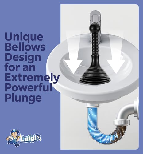 Luigi's Sink Plunger Kitchen - Sink Plunger Bathroom - Drain Bathtub or Shower - Small and Powerful Clog Remover - Commercial Style "Plumbers Plungers" with Large Bellows - Black - Small - color: Black