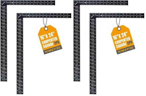POWERTEC 2PK Framing Square, 16 x 24 Inch Steel Carpenter Square with Rafter Tables, Framing Tools & Right Angle Ruler for Carpenter, Woodworking, Construction (80008-P2) (Pack of 2) - size: 16" x 24" Framing Square, 2pk (Pack of 2)