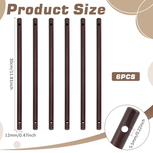 BENECREAT 6PCS Wooden Dowels with Two Holes, 11.8inch Black Round Wooden Rod Sticks for Quilt Wall Hanging, Tapestry, Weaving, DIY Hardwood Craft, Hole: 5.5mm - color: Black