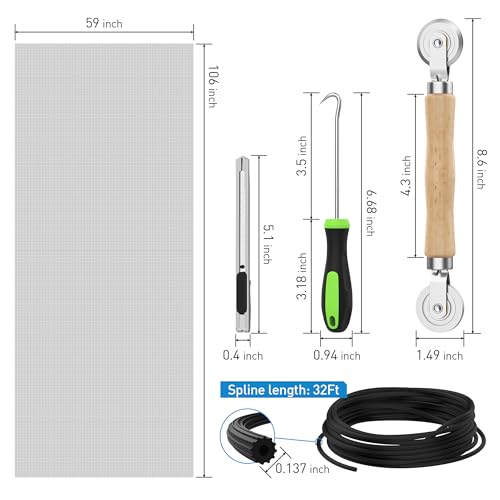 5-in-1 Window Screen Replacement Kit with 59" x 106" Polyester Mesh - size: 5 in1 with Window Screen