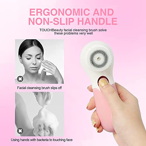 TOUCHBeauty Spin Brush Face Cleanser with 3 Brush Heads for Deep Cleansing Exfoliation and Massaging - color: Pink