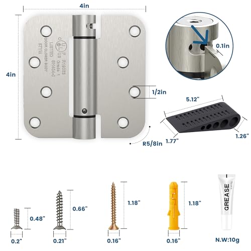 2 Pack 4 Inch Self Closing Door Hinges Kit, Satin Nickel - color: Satin Nickel - kit, size: 4" (2 Pack)