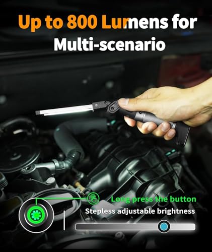 HOTLIGH Magnetic Work Light - 800 Lumens Rechargeable Work Light with Multifunctional Foldable Design, 2200 mAh Mechanic Light, 3 Lighting Modes Magnetic Flashlight for Car Repairing/Emergency, 1 Pack