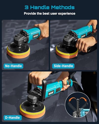 SEESII Car Buffer Polisher 1600W 7 Inch/6 Inch Rotary Buffer Polisher Waxer | 7 Variable Speed 1000-3600 RPM Dual Action Polisher with Detachable Handles for DIY Detailers, Auto Detailing Hobbyists