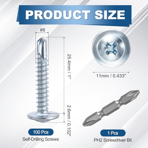 50Pcs #8x1-3/4 Sheet Metal Screws 410 Stainless Steel Silver - color: Blue and White, size: #8x1"