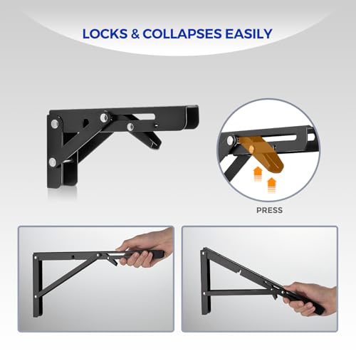 Ravinte Matte Black Folding Shelf Brackets, 6 Inch, 2 Pack - size: 6 Inch
