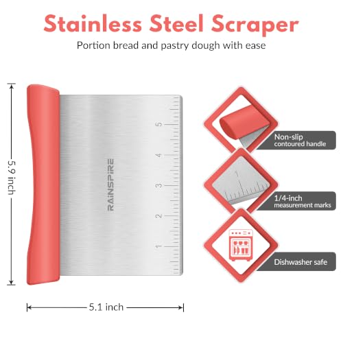 Multi-Purpose Stainless Steel Bench Scraper Dough Blender & Pastry Cutter - color: Coral
