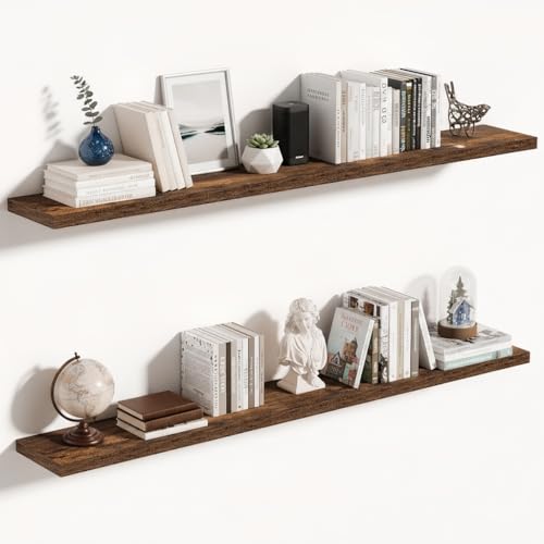 Vivelove 10 Inch Deep Floating Shelves for Wall 55” Set of 2, Rustic Brown - color: Rustic Brown, size: 55”wx10.2”dx1.5”h