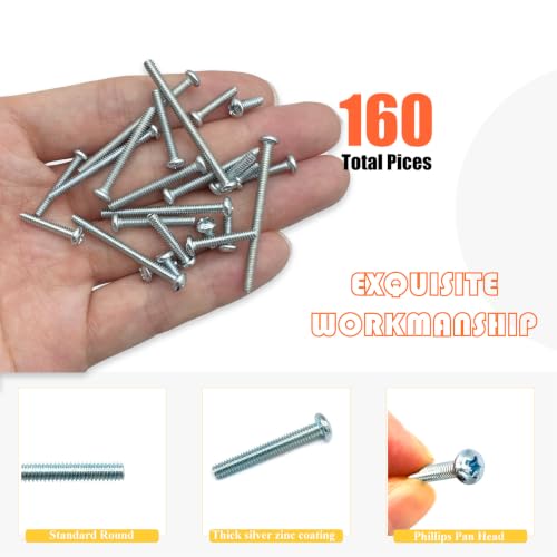 160 Pcs 8 Sizes #4-40 Machine Screws Knob Screw Cabinet Screws Electricians Screw, Carbon Steel Zinc-Plated Phillips Pan Head Machine Screws Assortment Kit - size: #4-40-8Size-160P