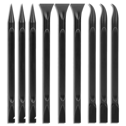 Crevice Cleaning Tool, 9 PCS Carbon Fiber Plastic Scraper Tool Car Detailing Brush Set Non-scratch Multi-purpose Scraper for Clean Small Narrow Spaces and Gaps, Remove Stickers Labels Oil Stains Dirt - color: Black