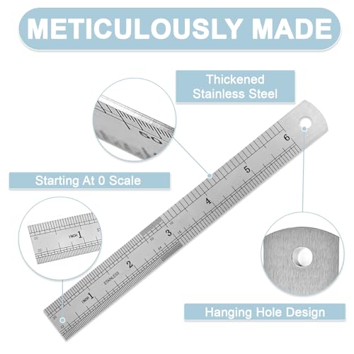 6 Pack Heavy Duty 6 INCH (15 CM) Steel Ruler Set