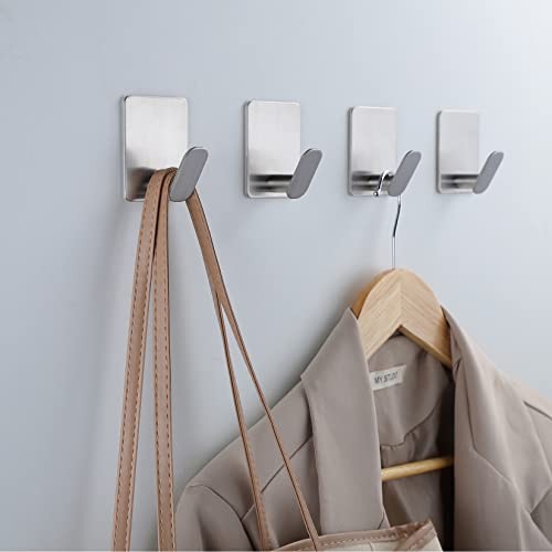 DELITON Towel Hooks for Bathrooms - 8 Pack Adhesive Wall Hooks for Hanging Robe Coat Stick on Hook No Damage SUS 304 Stainless Steel, Silver - color: Silver-8