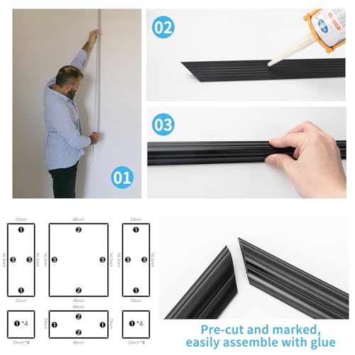 Art3d Pre-Cut Wall Molding Set of 6 pcs, 3 Top 3 Bottom, Black - color: Black: Style 1