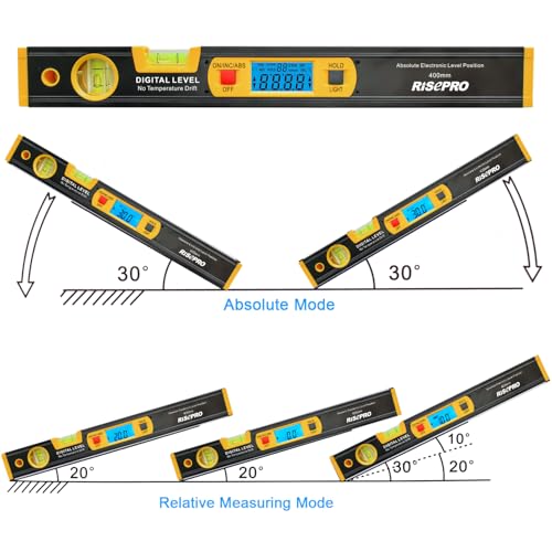 16-inch Digital Spirit Level and Protractor, Torpedo Level, Inclinometer Angle Gauge Finder Bubbles Magnetic Base with Backlight DL1802-BK (US) - color: Black