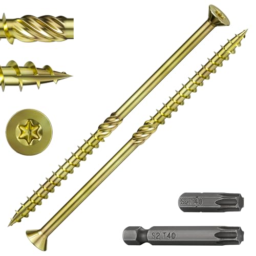 Wensilon 5/16 * 7" Yellow Zinc Deck Screws, (23pcs) 2 lbs.Exterior Wood Screws, Bronze, Star Bit - color: Yellow, size: 5/16*7"