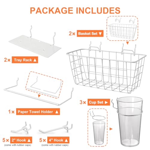 Pegboard Organizer Accessories, 18 Pack Baskets Cups Hooks (White+Clear) - color: White+Clear