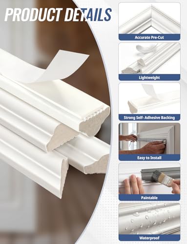 Peel and Stick Wall Molding Kit, 3 Set Pre-Cut Wainscoting Panels