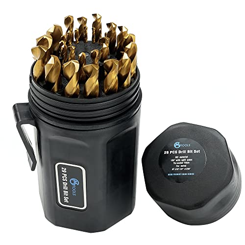 GMTOOLS 29PCS Drill Bit Set, M2 HSS, 135°Tip, Twist Jobber Length Drill Bit Kit for Hardened Metal, Cast Iron, Stainless Steel with Indexed Round Case,1/16"-1/2" - style: 29 pcs M2