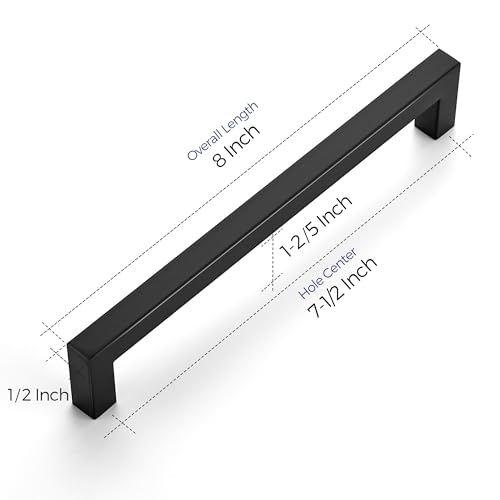 Ravinte Matte Black Cabinet Handles Square Pulls 7-1/2 Inch 3 Pack - size: 8 Inch (7-1/2 Inch Hole Center)